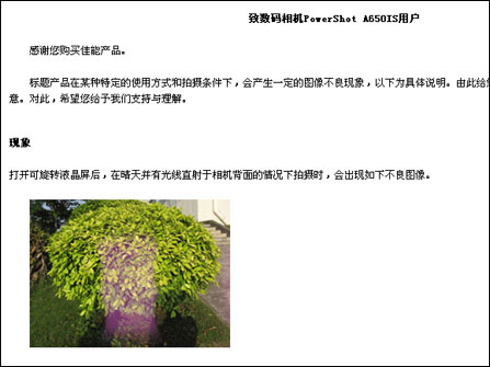 佳能A650 IS质量问题